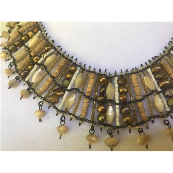 BEADED NECKLACE EARTH TONES NECKLACE‎ WIDE BAND - Picture 2 of 8